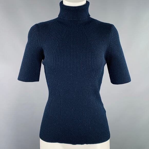3.1 PHILLIP LIM Size M Navy Wool Blend Ribbed Pullover - Picture 1 of 5
